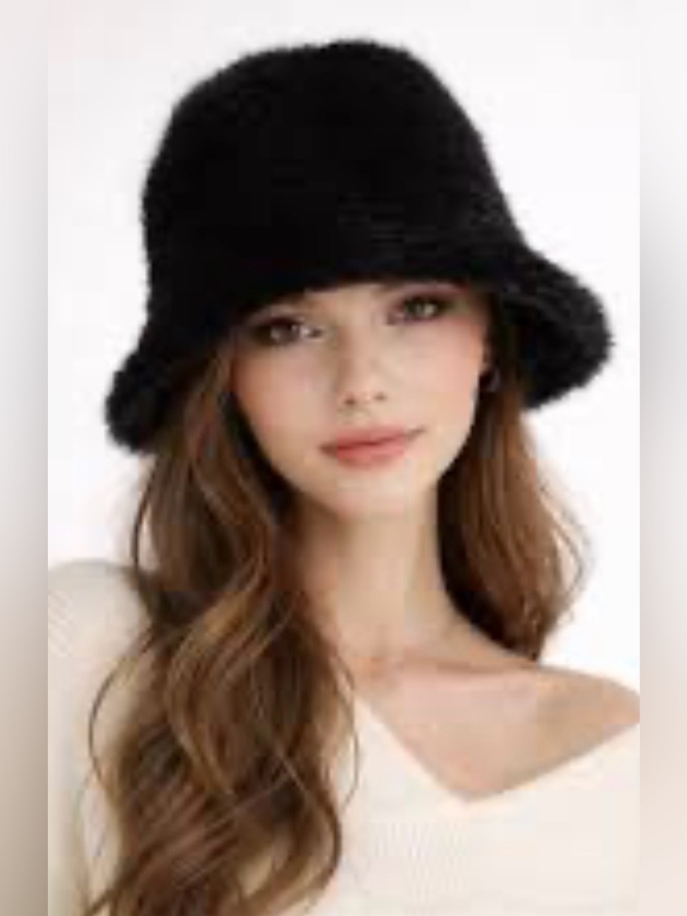 House of Harlow 1960, Black Fuzzy Faux Fur Bucket Hat NEW!